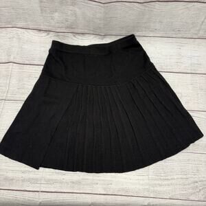 Adrienne Vittadini Vintage Wool Blend Pleated Knit Mini Skirt Black Size Medium